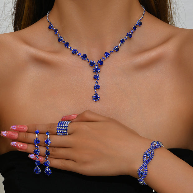 Fashion Crystal Necklace Ear Stud Bracelet Jewelry Accessories