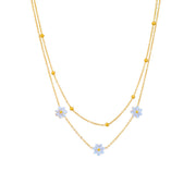 Fashion Jewelry Stainless Steel Flower DaisyFlower Necklace Double Layering Necklace Earrings Jeweley Set